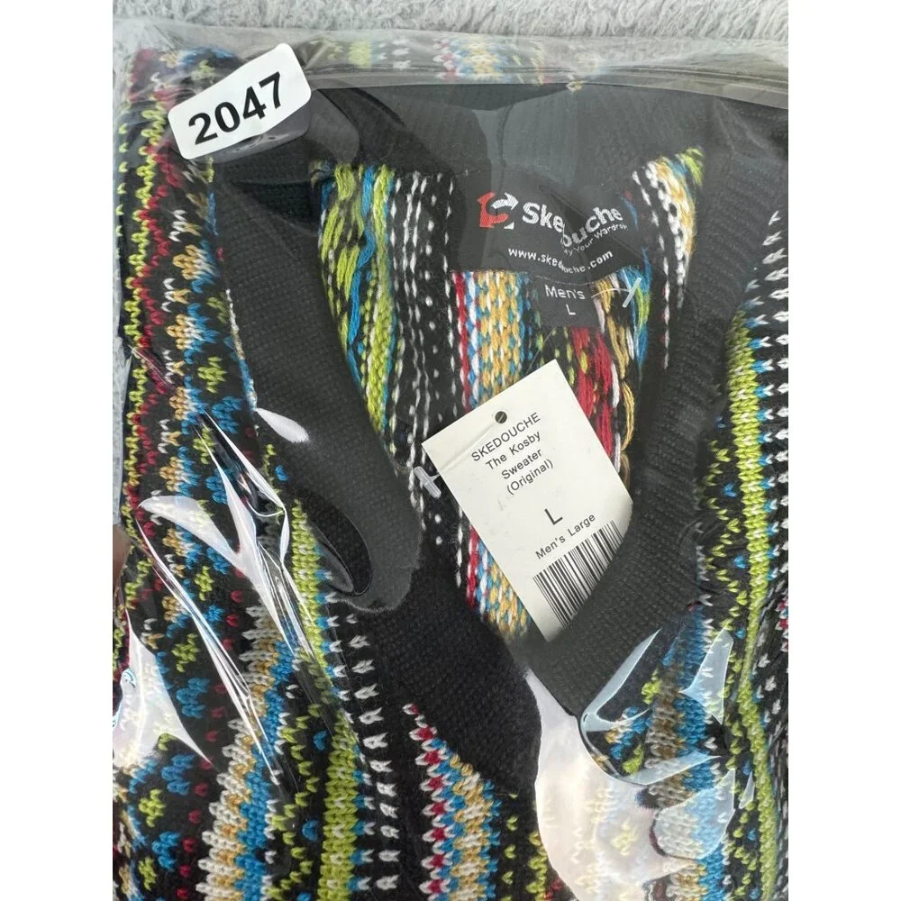 Skedouche The Kosby Mens L Colorful Preppy 90s V-Neck Striped Sweater Wool Blend - Picture 11 of 11